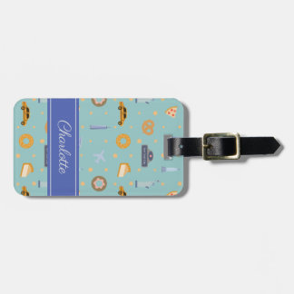 Modern NYC Pattern Green Custom Name  Luggage Tag