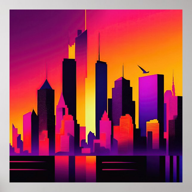 Modern NYC Skyline Graphic Poster (Front)