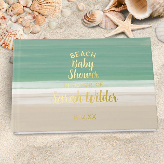 Modern Ocean Beach Baby Shower Thank You Message Guest Book (Add your details and a short message to this modern Ocean Beach Baby Shower real foil guest book)