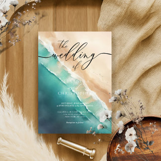 Modern Ocean Beach Blue Watercolor Invitation