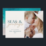 modern ocean beach family photo Holiday Card<br><div class="desc">stylish christmas card design featuring trendy mix of bold and script font,  space for your chosen photo on front with beach and sea graphic on reverse</div>