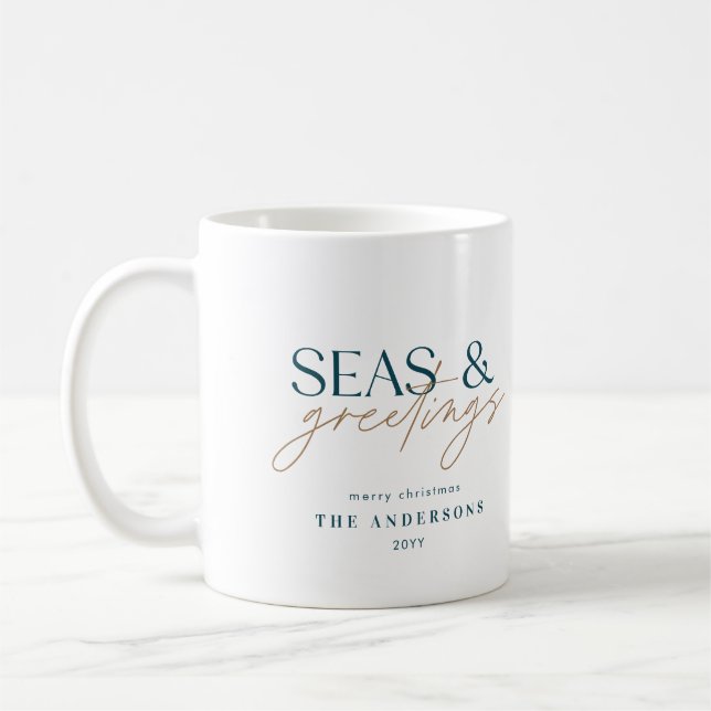 modern ocean beach family photo Holiday Card Coffee Mug (Left)