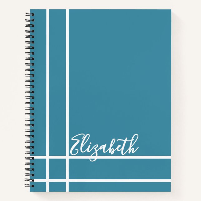 Modern Ocean Blue Custom Name Minimalist Notebook (Front)