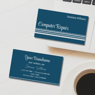Modern Ocean Blue Light Grey Stripes Professional Business Card