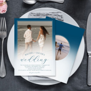 Modern Ocean Blue Ombre 2-Photo Wedding Invitation