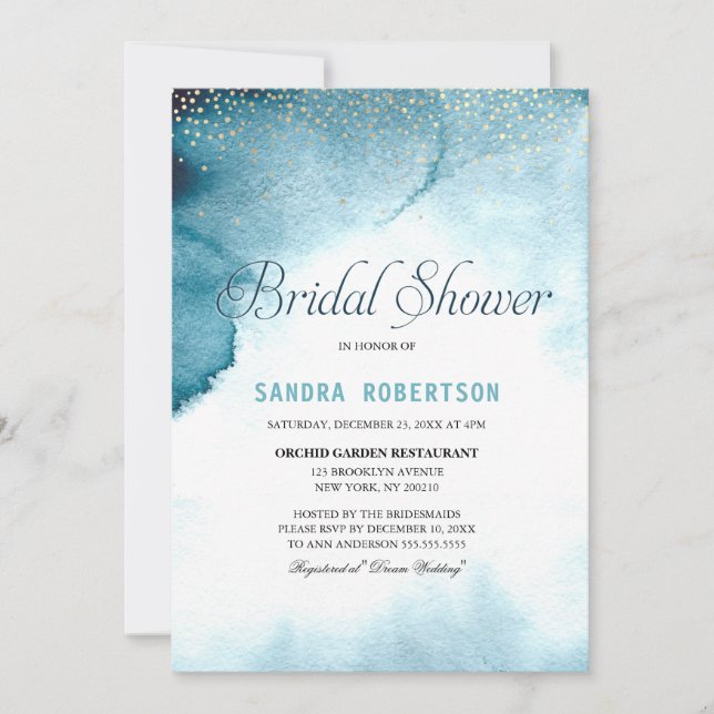 Modern ocean blue ombre watercolor Bridal Shower Invitation (Front)