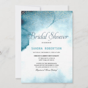 Modern ocean blue ombre watercolor Bridal Shower Invitation