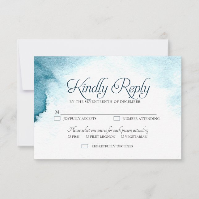 Modern ocean blue ombre watercolor RSVP card (Front)