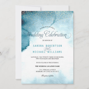 Modern ocean blue ombre watercolor Wedding Invitation