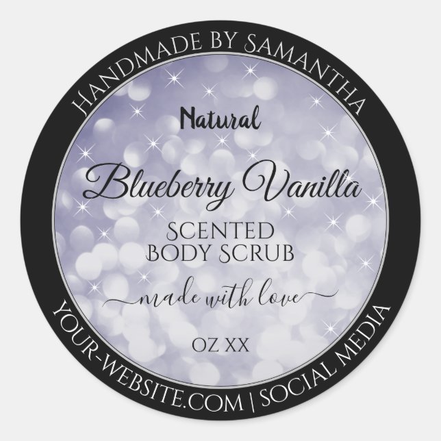 Modern Ocean Blue Sparkling Glitter Product Labels (Front)