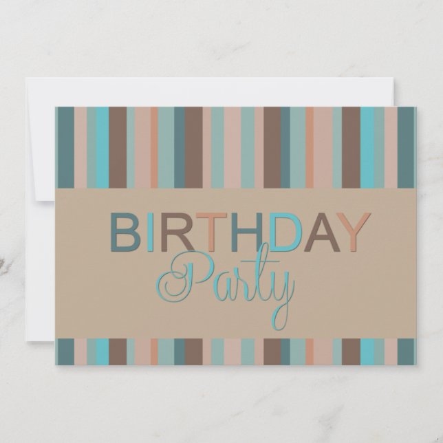 Modern Ocean Blue Stripes Birthday Party Invitation (Front)