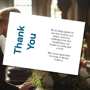 Modern ocean blue Traditional Sympathy Funeral Thank You Card