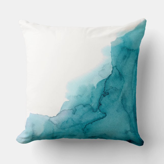 Modern Ocean Blue Watercolour Painting Cushion (Front)