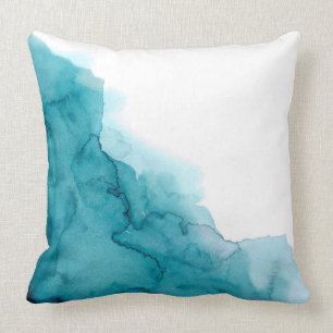 Modern Ocean Blue Watercolour Painting Cushion