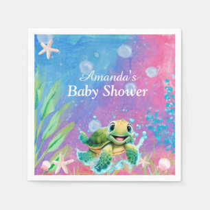 Modern Ocean Sea Turtle Starfish Girl Baby Shower  Napkin