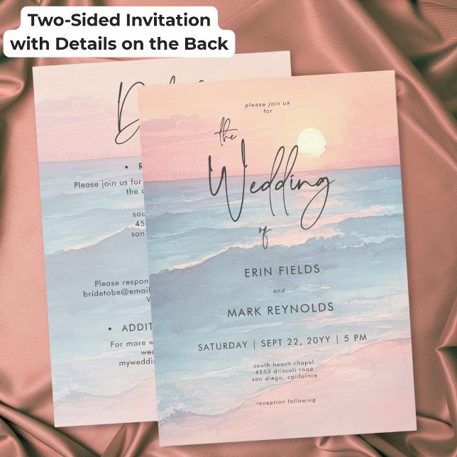 Modern Ocean Sunset Beach Two Sided Wedding Invitation (Modern Ocean Sunset Beach Two Sided Wedding Invitation)