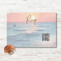 Modern Ocean Sunset Watercolor Beach Wedding QR