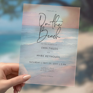 Modern Ocean Sunset Watercolor On Beach Wedding Acrylic Invitations