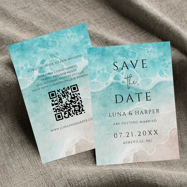 Modern Ocean Tide Watercolor Wedding Save the Date (Creator Uploaded)