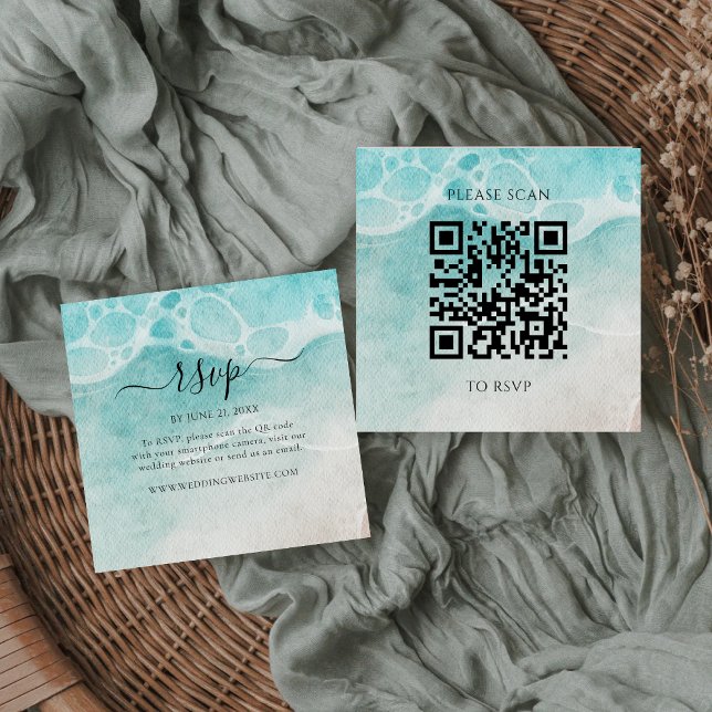 Modern Ocean Tide Wedding QR Code RSVP Card (Creator Uploaded)