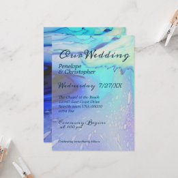 Modern Ocean Water Blue Abstract Beach Wedding   Invitation