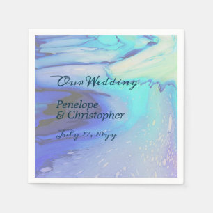 Modern Ocean Water Blue Abstract Beach Wedding  Napkin