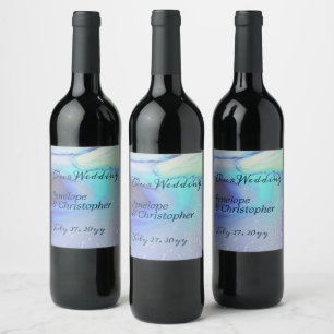 Modern Ocean Water Blue Abstract Beach Wedding   Wine Label