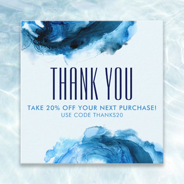 Modern Ocean Waves Blue Brush Stroke Watercolor Discount Card (Creator Uploaded)