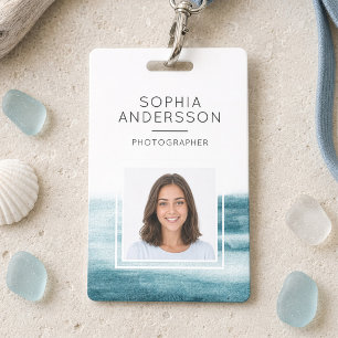 Modern Ocean Waves Photo ID Badge