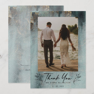 Modern Oceanic Watercolor w/Gold Photo Thank You Card