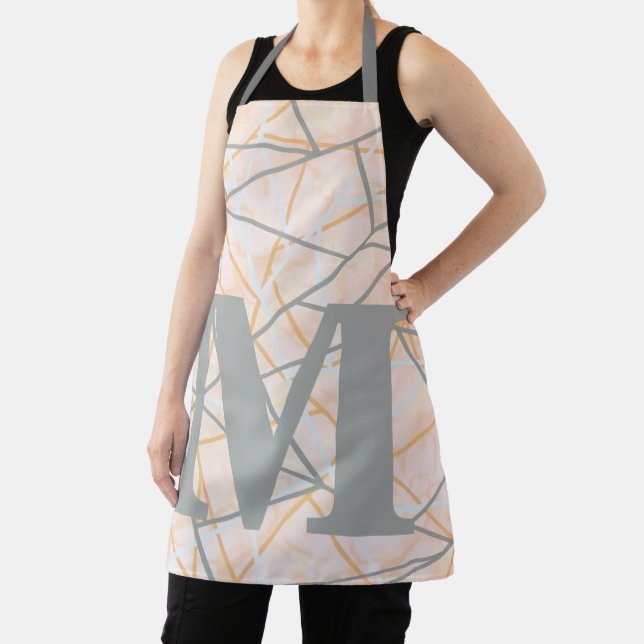 Modern Ochre and Grey Geometric Lines Apron (Insitu)