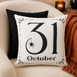 Modern October 31 Black and White Spider Cushion
