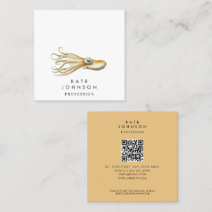 Modern Octopus Coastal QR Code Social Media Square Business Card