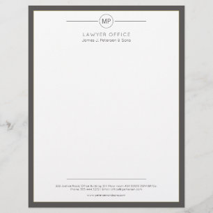 Modern office dark grey white monogram lawyer custom letterhead
