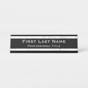Modern Office Desk Name Plate Marble Grey & White
