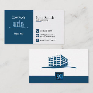 Modern Office Logo Navy SEO Marketing QR Code Business Card