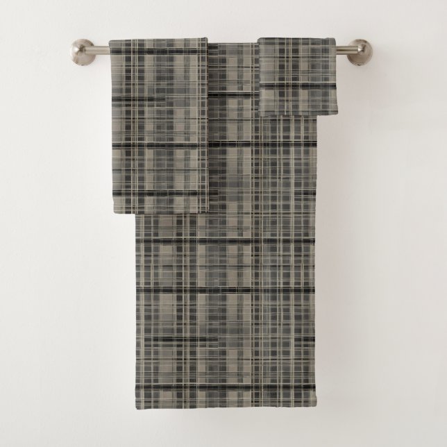Modern Offset Plaid Grey Shades Bath Towel Set (Insitu)