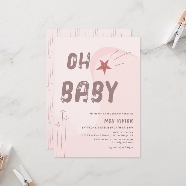 Modern Oh Baby Beige Aesthetic Baby Shower Invitation (Front/Back In Situ)