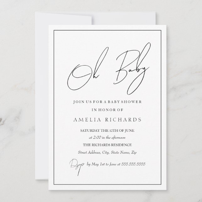 Modern Oh Baby Black White Baby Shower  Invitation (Front)