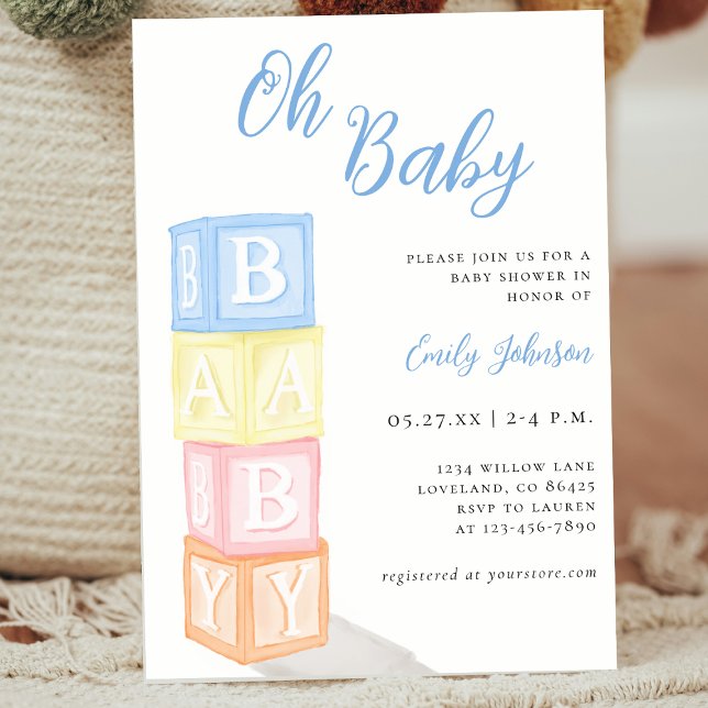 Modern Oh Baby Boy Baby Shower Invitation (Creator Uploaded)