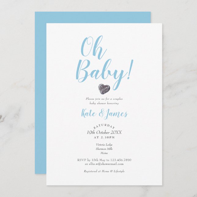 Modern Oh Baby Boy Couples Shower Invitation (Front/Back)