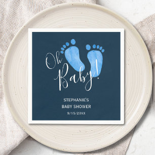 Modern Oh Baby Boy Navy Blue Baby Shower Napkin