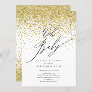 Modern Oh Baby Gold Glitter Baby Shower Invitation