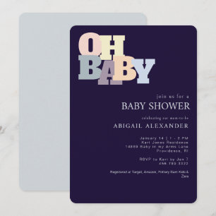 Modern Oh Baby Navy Baby Shower Invitation