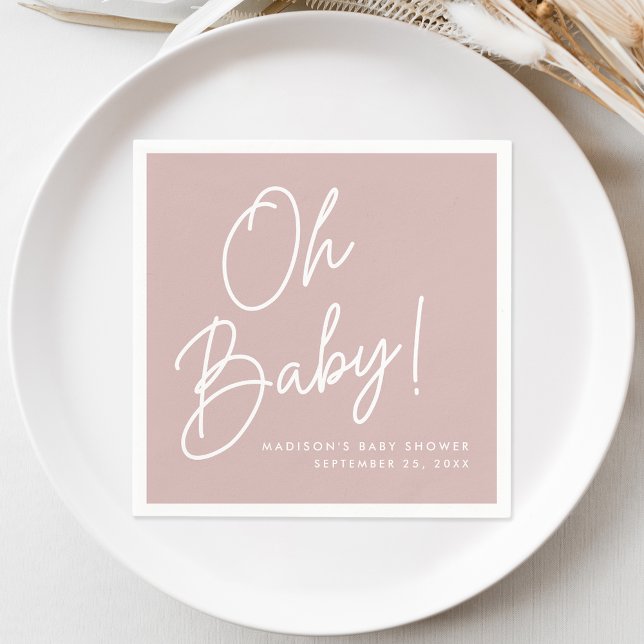 Modern Oh Baby Script Dusty Rose Baby Shower Napkin (Creator Uploaded)