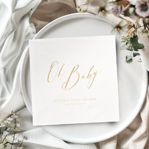 Modern oh baby script minimalist baby show foil napkins