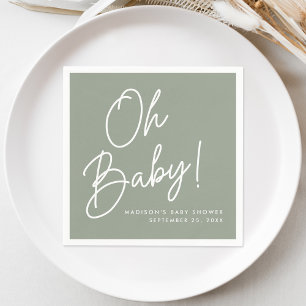 Modern Oh Baby Script Sage Green Baby Shower Napkin