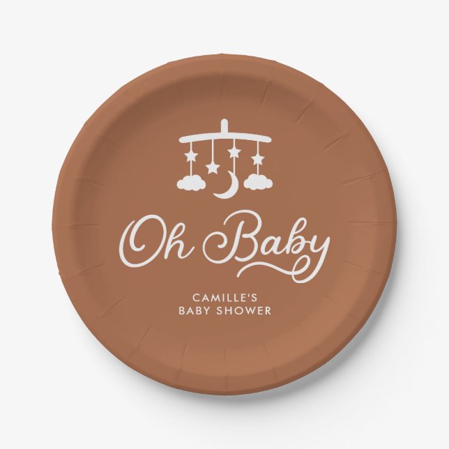 Modern Oh Baby Shower Personalised Paper Plate (Front)