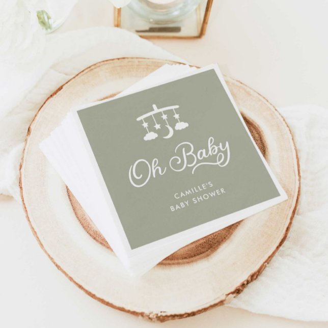 Modern Oh Baby Shower Sage Green Napkin (Sage Green Oh Baby Shower Paper Napkins)