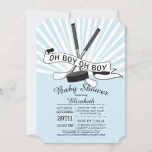 Modern Oh Boy Hockey Boys Baby Shower Invitation